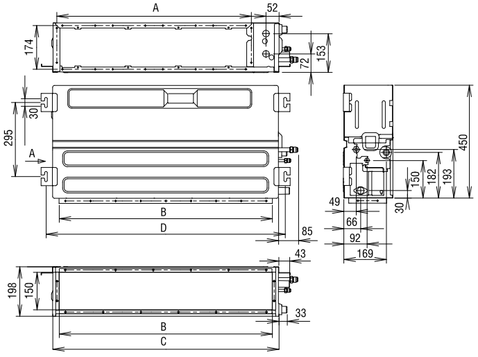 Габаритные размеры канального внутреннего блока Fujitsu ARXK024GLGH Габаритные размеры канального внутреннего блока Fujitsu ARXK024GLGH