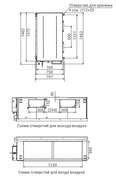 Габаритные размеры внутреннего блока Lessar Габаритные размеры внутреннего блока Lessar