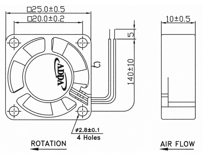 Габаритные размеры осевого вентилятора ADDA AD3512HB-G50