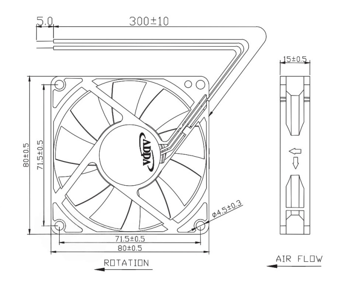 Габаритные размеры осевого вентилятора ADDA AG08012LB257300