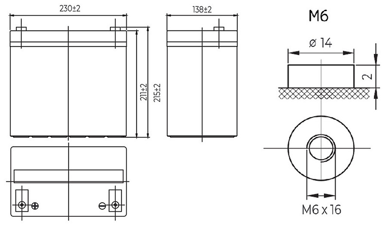 Размеры свинцово-кислотной аккумуляторной батареи MNG 55-12 MNB Battery