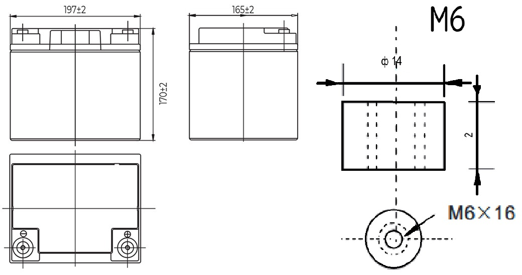 Размеры свинцово-кислотной аккумуляторной батареи HRL12200W MNB Battery