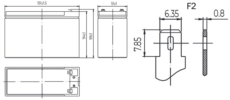 Размеры свинцово-кислотной аккумуляторной батареи HRL1224W MNB Battery