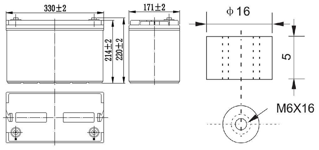 Размеры свинцово-кислотной аккумуляторной батареи MNG 100-12 MNB Battery