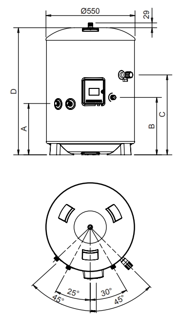 Габаритные размеры бойлера HWS- 3001CSHM3-E ESTIA S5 INVERTER