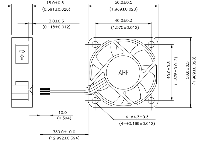 Габаритные размеры вентилятора охлаждения AUB0505LB-F00 Delta Electronics Габаритные размеры вентилятора охлаждения AUB0505LB-F00 Delta Electronics