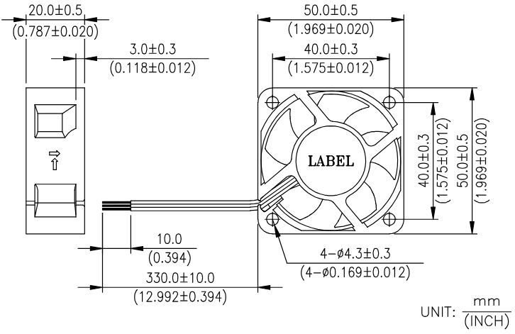 Габаритные размеры вентилятора охлаждения AFB0512VHD-R00 Delta Electronics
