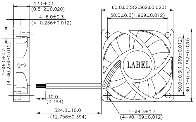 Габаритные размеры вентилятора охлаждения AFB0624LC-R00 Delta Electronics Габаритные размеры вентилятора охлаждения AFB0624LC-R00 Delta Electronics