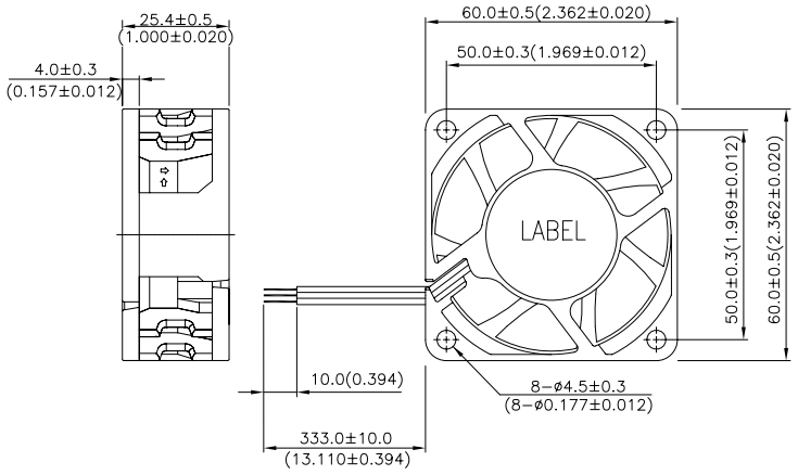 Габаритные размеры вентилятора охлаждения AFB0624SH-ABR00 Delta Electronics Габаритные размеры вентилятора охлаждения AFB0624SH-ABR00 Delta Electronics