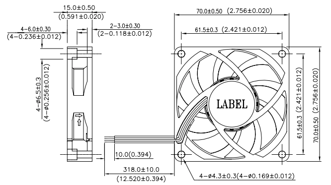 Габаритные размеры вентилятора охлаждения AFC0712DB-F00 Delta Electronics
