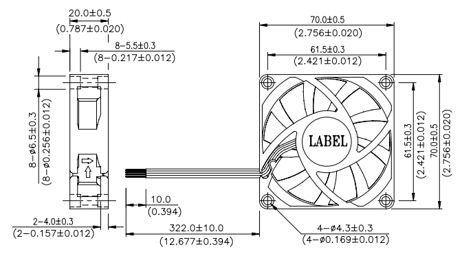 Габаритные размеры вентилятора охлаждения AFC0712DD-TP10 Delta Electronics