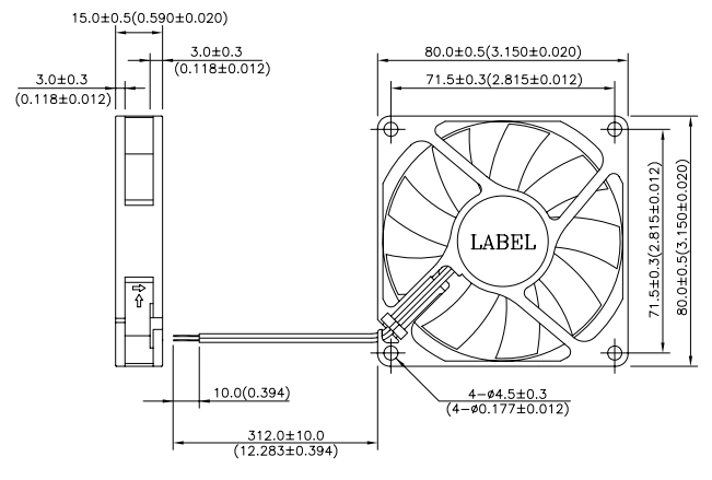 Габаритные размеры вентилятора охлаждения AFB0824MB Delta Electronics Габаритные размеры вентилятора охлаждения AFB0824MB Delta Electronics