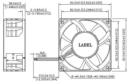 Габаритные размеры вентилятора охлаждения AFC0948DE-TP20 Delta Electronics