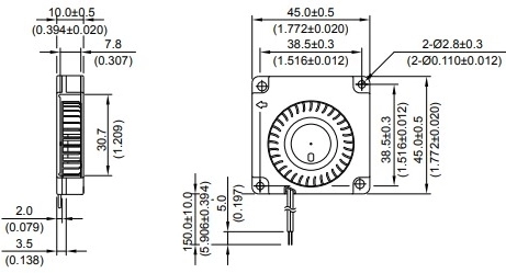 Габаритные размеры радиального вентилятора охлаждения BFB04505HHA-A Delta Electronics