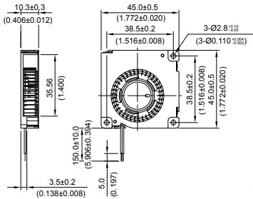 Габаритные размеры радиального вентилятора охлаждения BFB04505HA-CF00 Delta Electronics Габаритные размеры радиального вентилятора охлаждения BFB04505HA-CF00 Delta Electronics