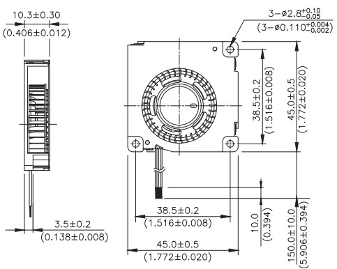 Габаритные размеры радиального вентилятора охлаждения BFB04512HHA-CZ0T Delta Electronics Габаритные размеры радиального вентилятора охлаждения BFB04512HHA-CZ0T Delta Electronics