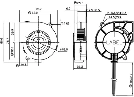 Габаритные размеры радиального вентилятора охлаждения BFB0712HHD77 Delta Electronics