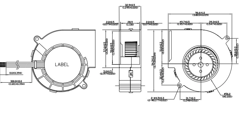 Габаритные размеры радиального вентилятора охлаждения BFB1012EF-0018H Delta Electronics Габаритные размеры радиального вентилятора охлаждения BFB1012EF-0018H Delta Electronics