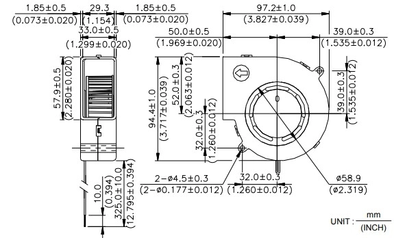Габаритные размеры радиального вентилятора охлаждения BFB1024H Delta Electronics