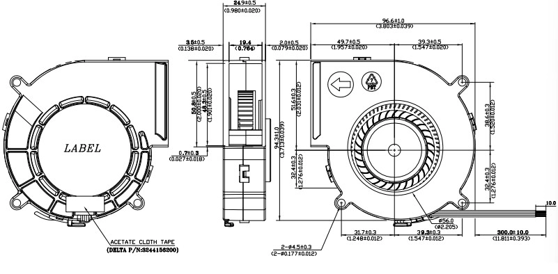 Габаритные размеры радиального вентилятора охлаждения BFB1012UH-BA40ZYD Delta Electronics Габаритные размеры радиального вентилятора охлаждения BFB1012UH-BA40ZYD Delta Electronics