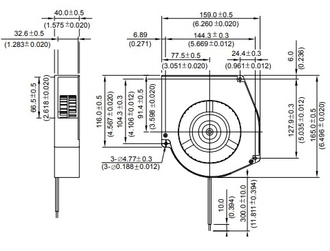Габаритные размеры радиального вентилятора охлаждения BFB1612L-F00 Delta Electronics Габаритные размеры радиального вентилятора охлаждения BFB1612L-F00 Delta Electronics