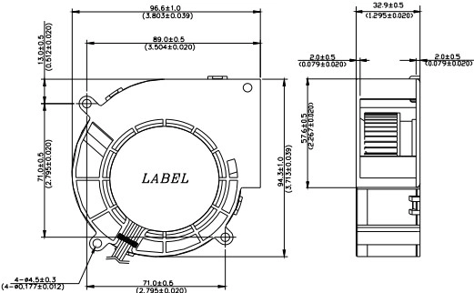 Габаритные размеры радиального вентилятора охлаждения BFM1012UHFF8 Delta Electronics Габаритные размеры радиального вентилятора охлаждения BFM1012UHFF8 Delta Electronics