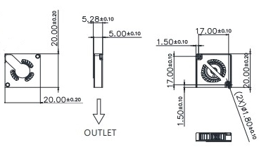 Габаритные размеры вентилятора охлаждения BSB0205HP-00EFG Delta Electronics Габаритные размеры вентилятора охлаждения BSB0205HP-00EFG Delta Electronics