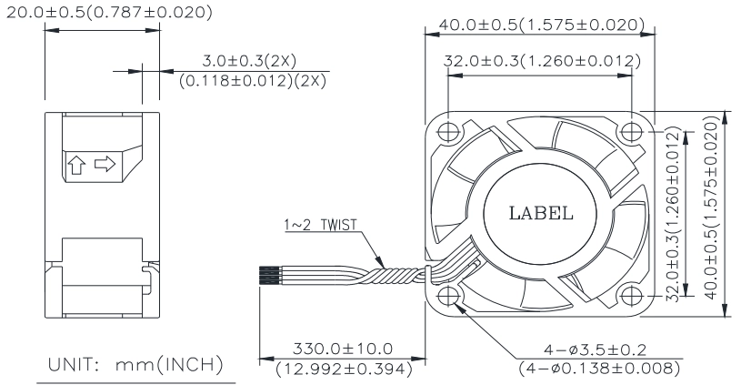 Габаритные размеры вентилятора охлаждения EFB0424VHD-CP0 Delta Electronics