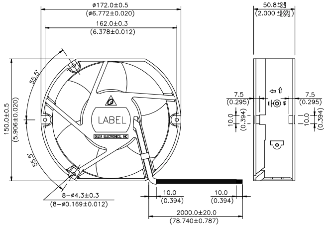 Габаритные размеры вентилятора охлаждения EFB1524VHG-EP Delta Electronics Габаритные размеры вентилятора охлаждения EFB1524VHG-EP Delta Electronics