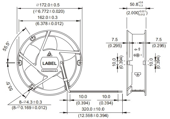Габаритные размеры вентилятора охлаждения EFB1724LG Delta Electronics Габаритные размеры вентилятора охлаждения EFB1724LG Delta Electronics