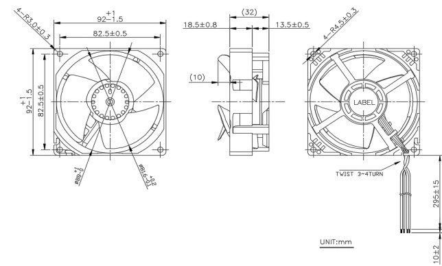 Габаритные размеры вентилятора охлаждения EUB0912HF-03P1 Delta Electronics Габаритные размеры вентилятора охлаждения EUB0912HF-03P1 Delta Electronics