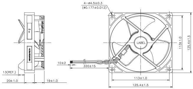 Габаритные размеры вентилятора охлаждения EUB1312HE-10P1 Delta Electronics