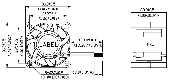 Габаритные размеры вентилятора охлаждения FFB03612EHN-BGA Delta Electronics