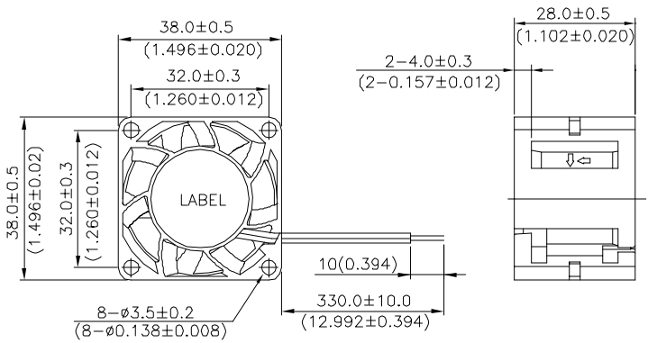Габаритные размеры вентилятора охлаждения FFB03812VHN Delta Electronics Габаритные размеры вентилятора охлаждения FFB03812VHN Delta Electronics