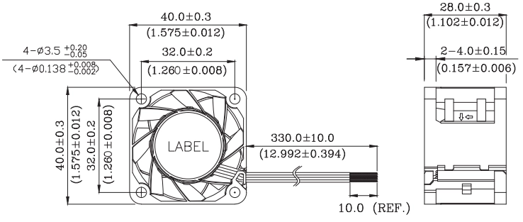 Габаритные размеры вентилятора охлаждения FFB0412SN-00Y2F Delta Electronics