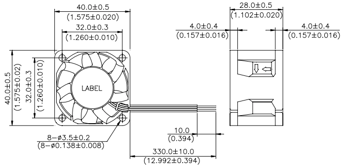Габаритные размеры вентилятора охлаждения FFB0412VHN-TP03 Delta Electronics