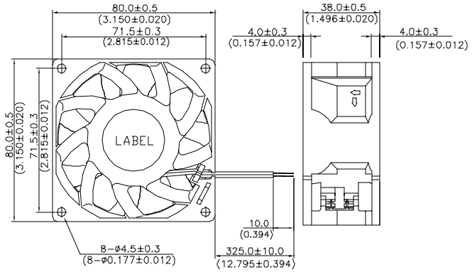 Габаритные размеры вентилятора охлаждения FFB0812EHE Delta Electronics