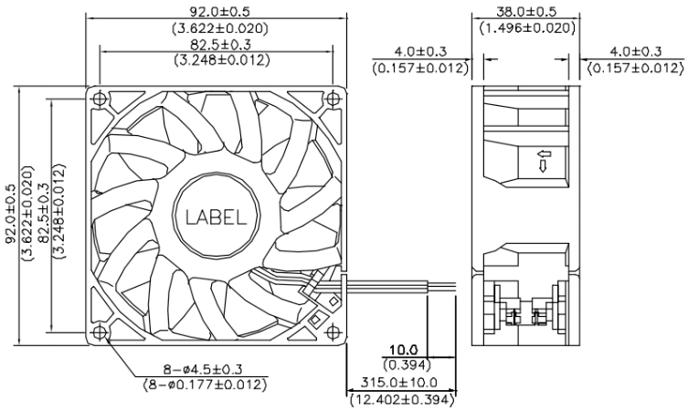 Габаритные размеры вентилятора охлаждения FFB0924HHE-R00 Delta Electronics