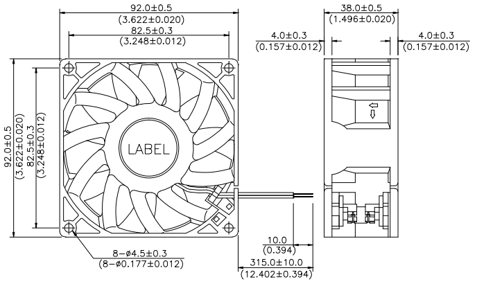 Габаритные размеры вентилятора охлаждения FFB0924SHE Delta Electronics Габаритные размеры вентилятора охлаждения FFB0924SHE Delta Electronics