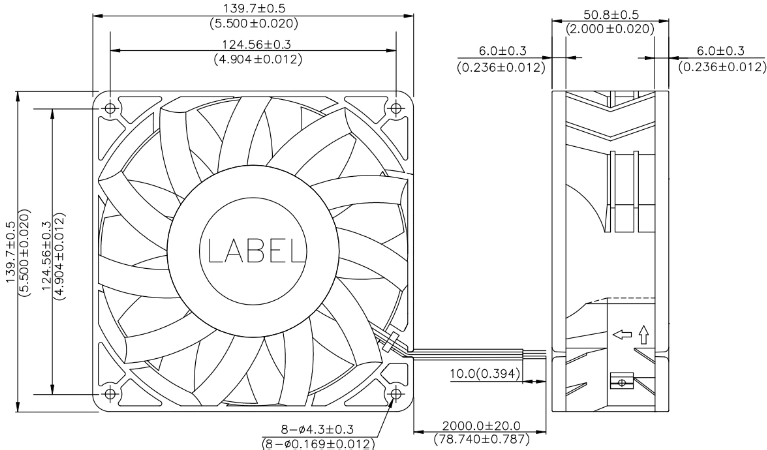 Габаритные размеры вентилятора охлаждения FFB1424VHG-EP Delta Electronics