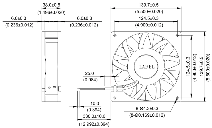Габаритные размеры вентилятора охлаждения FFB1448UHE-MR00 Delta Electronics