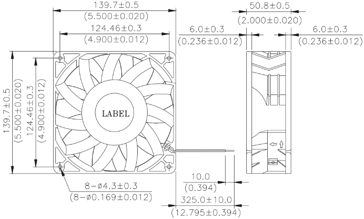 Габаритные размеры вентилятора охлаждения FFB1448VHG-F00 Delta Electronics