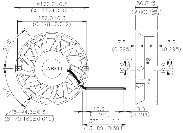 Габаритные размеры вентилятора охлаждения FFB1748VHG Delta Electronics Габаритные размеры вентилятора охлаждения FFB1748VHG Delta Electronics