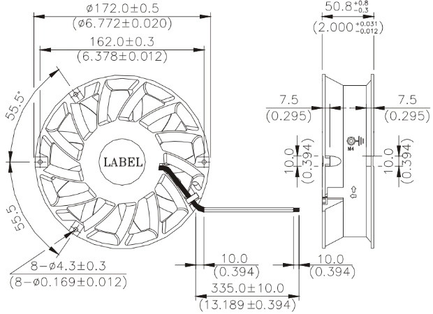 Габаритные размеры вентилятора охлаждения FHB1748HG-R00 Delta Electronics Габаритные размеры вентилятора охлаждения FHB1748HG-R00 Delta Electronics
