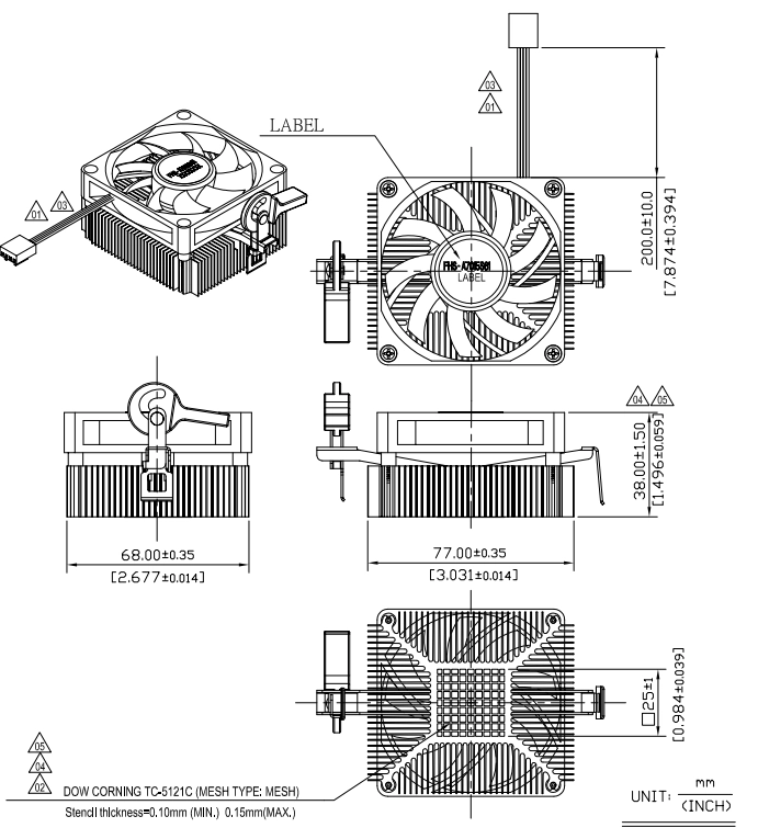 Габаритные размеры вентилятора охлаждения FHS-A7015S61 Delta Electronics Габаритные размеры вентилятора охлаждения FHS-A7015S61 Delta Electronics