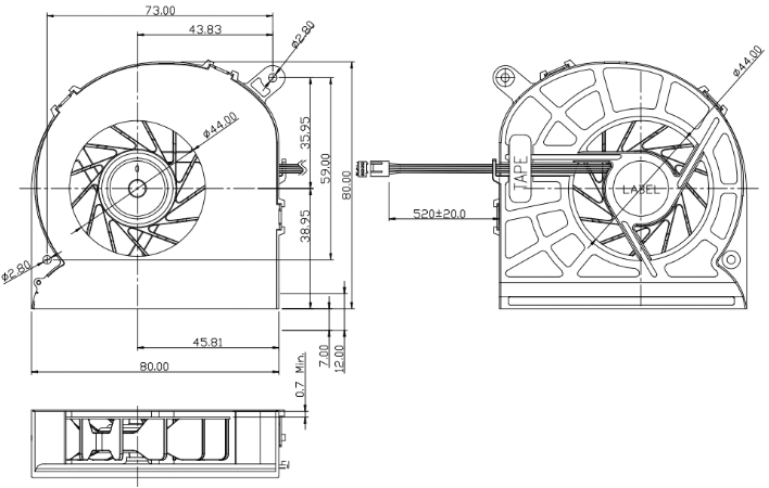 Габаритные размеры вентилятора охлаждения FHS-K8020S00 Delta Electronics Габаритные размеры вентилятора охлаждения FHS-K8020S00 Delta Electronics