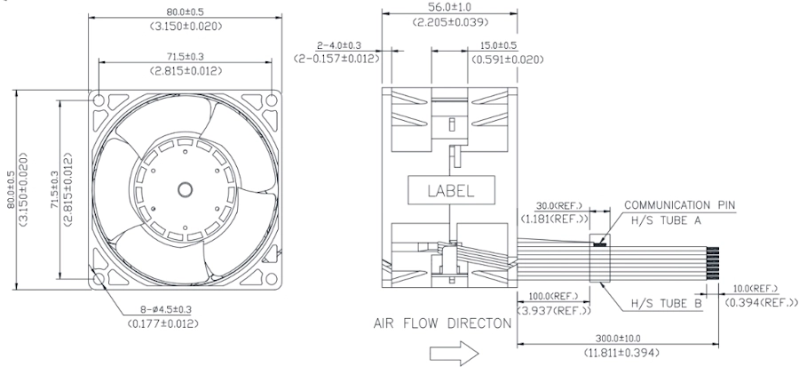 Габаритные размеры вентилятора охлаждения GFB0812ES-E Delta Electronics Габаритные размеры вентилятора охлаждения GFB0812ES-E Delta Electronics