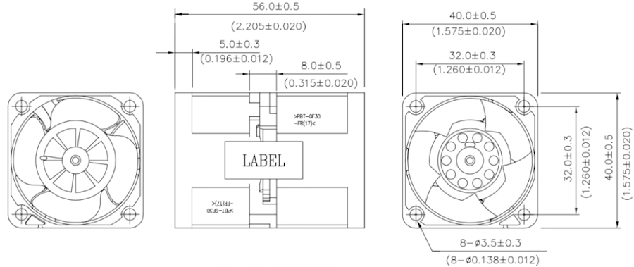 Габаритные размеры вентилятора охлаждения GFC0412DS-DV17 Delta Electronics Габаритные размеры вентилятора охлаждения GFC0412DS-DV17 Delta Electronics