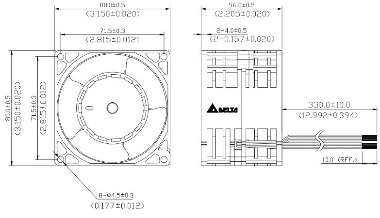 Габаритные размеры вентилятора охлаждения GFC0812DS-CMA8 Delta Electronics Габаритные размеры вентилятора охлаждения GFC0812DS-CMA8 Delta Electronics