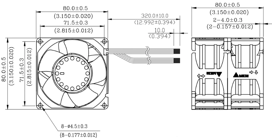 Габаритные размеры вентилятора охлаждения GFC0812DW-DV55 Delta Electronics